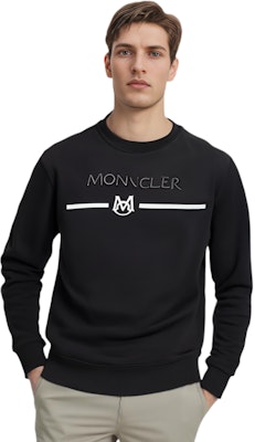 モンクレール FW22 ブラック クルーネック スウェットシャツ ロゴ刺繍入り I10918G00004899WC999 1