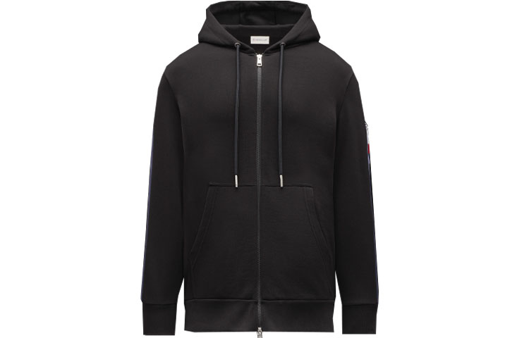 Order Moncler FW22  Black Hoodie Jacket with Sleeve Stripe Detail. H10918G00037809KR999