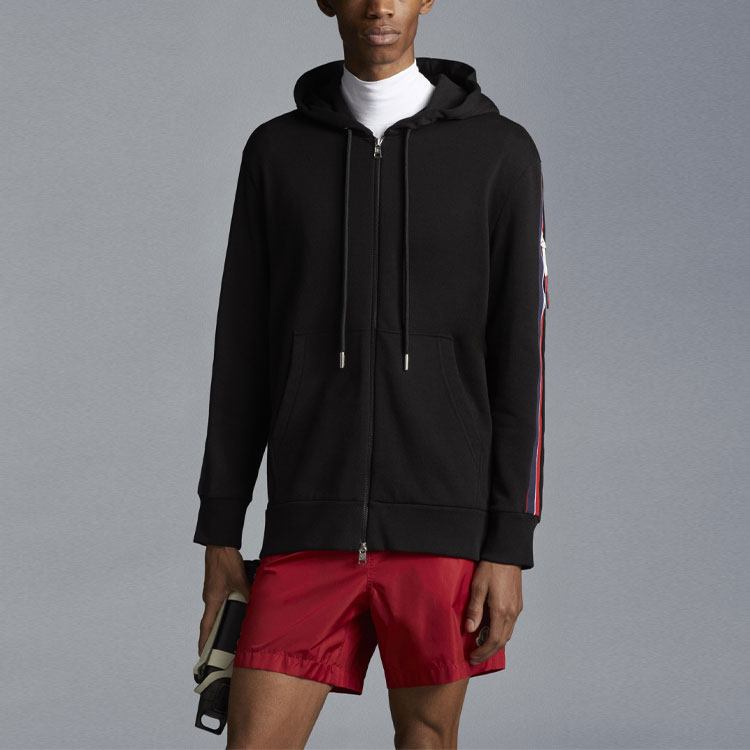 Lookbook Moncler FW22  Black Hoodie Jacket with Sleeve Stripe Detail. H10918G00037809KR999