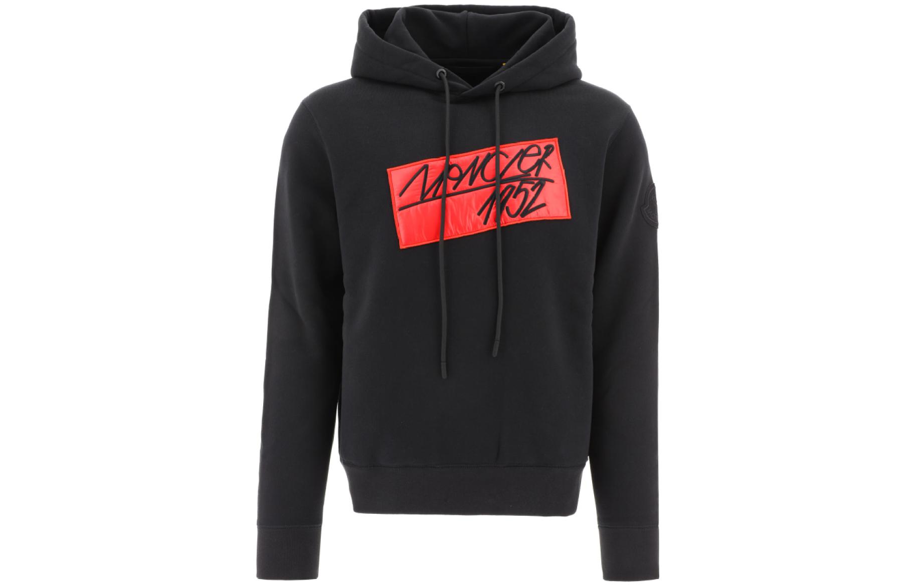 Moncler FW22  Black Hoodie with Logo Appliqué and Drawstring. H20928G00012809KX999