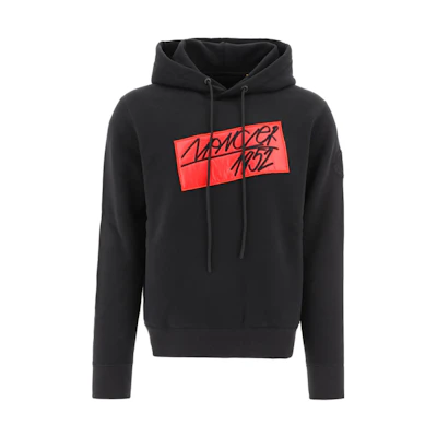 Moncler FW22 Black Hoodie with Logo Appliqué and Drawstring. H20928G00012809KX999