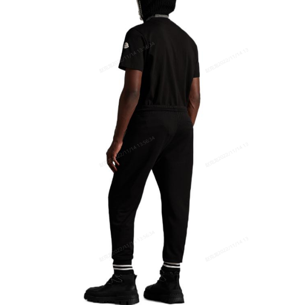 Shop Moncler FW22  Black Knit Jogger Sweatpants Elastic Drawstring H20918H00020809KR999