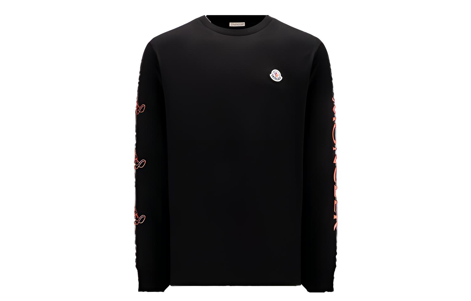 Moncler FW22  Black Long Sleeve Tee with Logo Letter Print. H20918D000088390T999