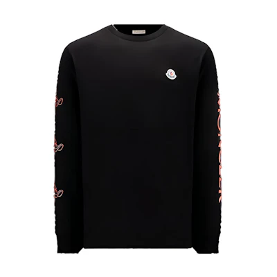Moncler FW22 Black Long Sleeve Tee with Logo Letter Print. H20918D000088390T999