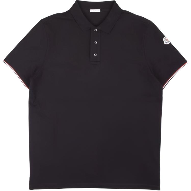 Moncler FW22  Black Polo Shirt with Solid Logo Patch Design. 8A7340084556999