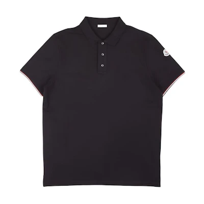 Moncler FW22 Black Polo Shirt with Solid Logo Patch Design. 8A7340084556999