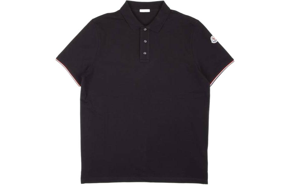 Order Moncler FW22 Kaos Polo Hitam dengan Desain Patch Logo Solid. 8A7340084556999