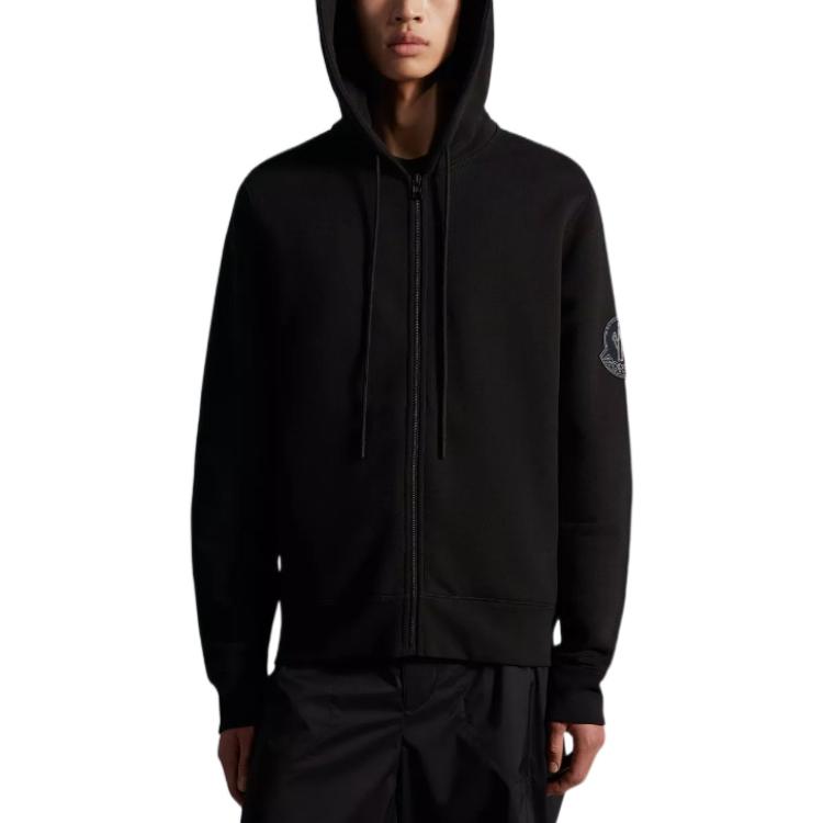 Shop Moncler FW22  Black Solid Logo Hooded Jacket H20928G00010809KX999