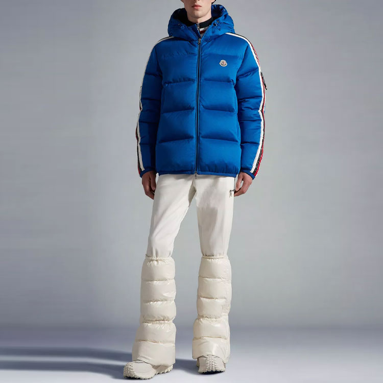 Lookbook Moncler FW22  Blue Down Jacket with Striped Trim and Zip Hoodie. H20911A00237899RX756