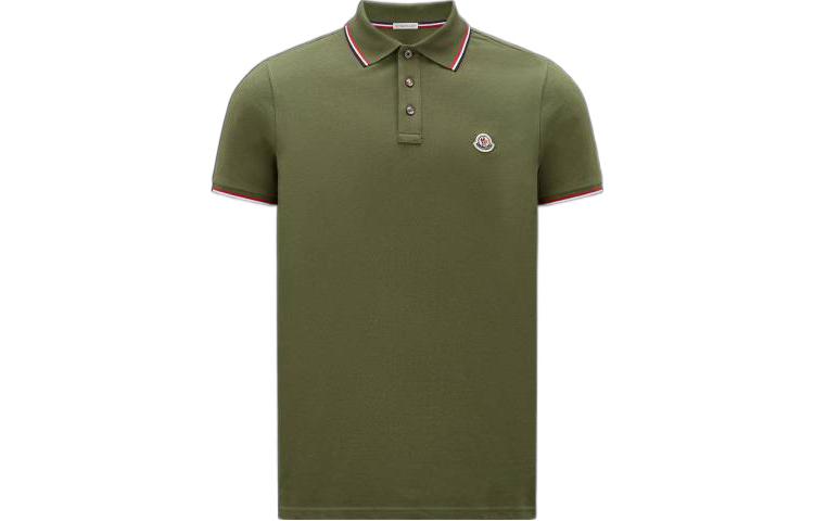Moncler FW22  Green Short Sleeve Polo Shirt with Logo Patch. I10918A7030084556876