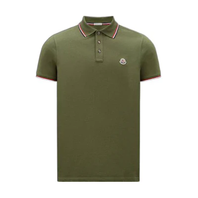 Moncler FW22 Green Short Sleeve Polo Shirt with Logo Patch. I10918A7030084556876