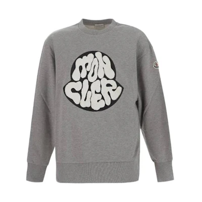 Moncler FW22 Grey Crewneck Sweatshirt with Logo Print Design. H20918G00045809KR984
