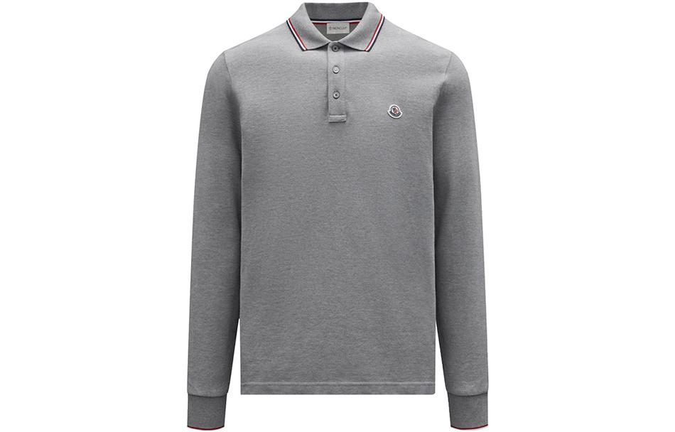Order Moncler FW22 Baju Polo Lengan Panjang Kelabu Kapas dengan Logo Patch. H20918B7010084556987