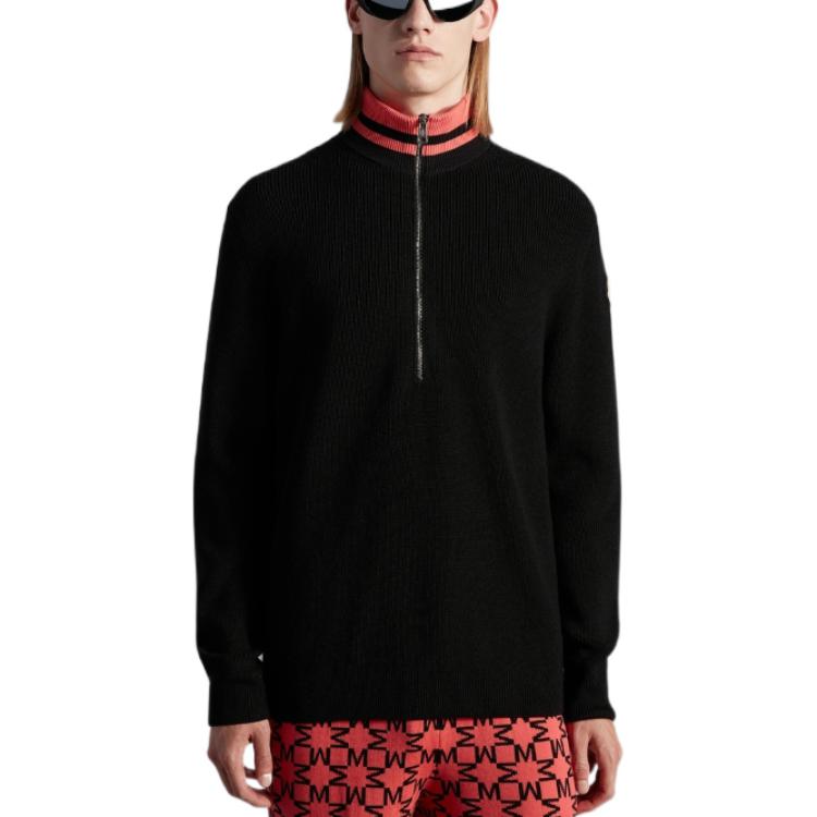 Lookbook 몽클레르 FW22 하이넥 하프집 컬러블록 스웻셔츠 블랙. H20919F00001M1131999