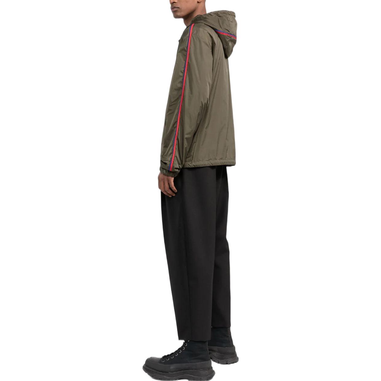 Shop Moncler FW22  Logo Patch Side Stripe Hooded Jacket Military Green H10911A0008568352833