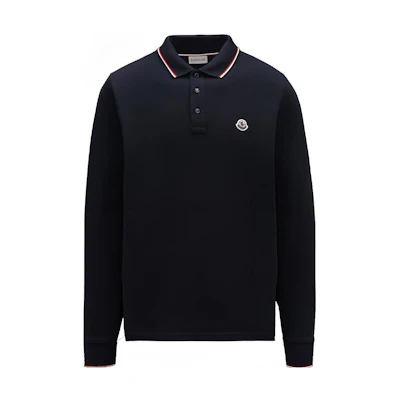 Moncler FW22 Navy Blue Cotton Long Sleeve Polo Shirt with Logo Patch H20918B701008455677X