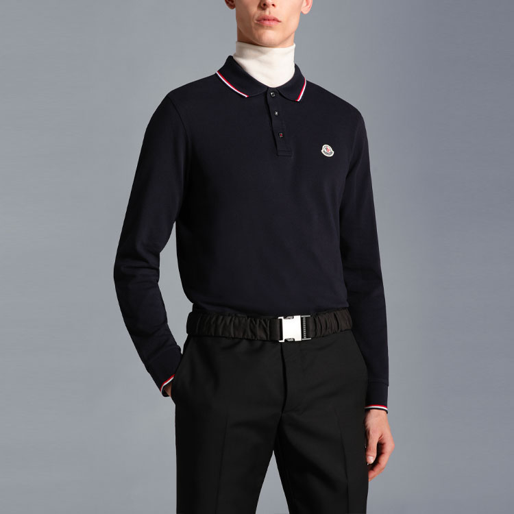 Purchase Moncler FW22 海軍藍棉質長袖標誌貼布Polo衫 H20918B701008455677X