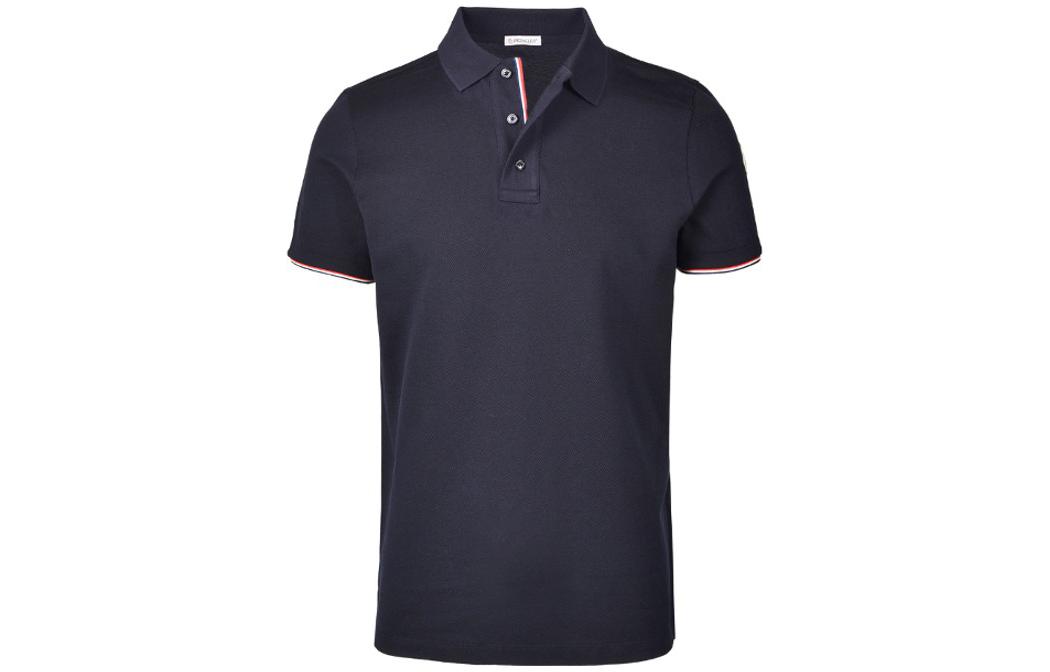 Buy Moncler FW22  Solid Color Logo Patch Polo Shirt Blue. 8A7340084556773