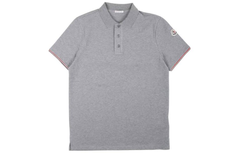 Moncler FW22  Solid Contrast Trim Short Sleeve Polo - Grey 8A7340084556987
