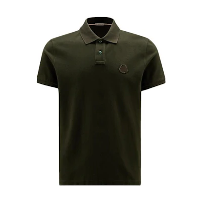 Moncler FW22 Solid Logo Patch Short Sleeve Polo Shirt Green H20918a000058455695