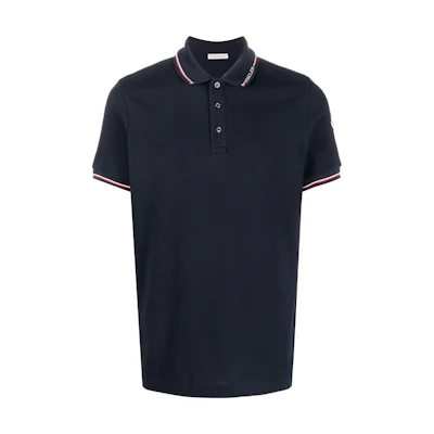 Moncler FW22 Striped Logo Short Sleeve Polo Shirt Navy Blue H20918A000128455677X