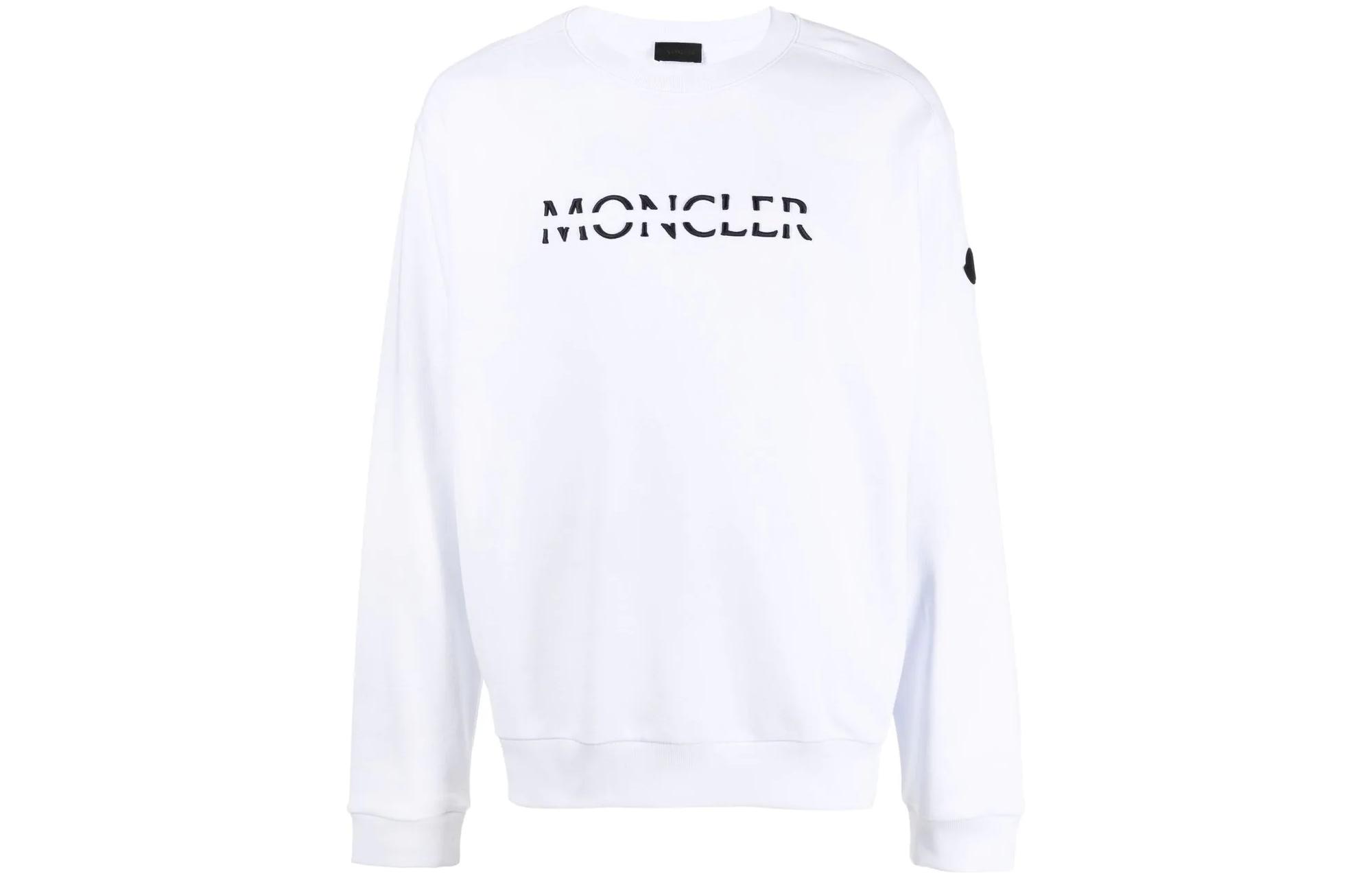 Moncler FW22  White Crewneck Sweatshirt with Logo Embroidery. H20918G00010809KR001
