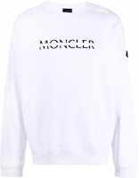 Moncler FW22 White Crewneck Sweatshirt with Logo Embroidery. H20918G00010809KR001 Moncler FW22 White Crewneck Sweatshirt with Logo Embroidery. H20918G00010809KR001