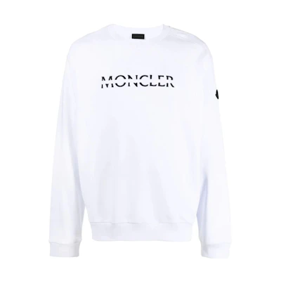 Moncler FW22 White Crewneck Sweatshirt with Logo Embroidery. H20918G00010809KR001