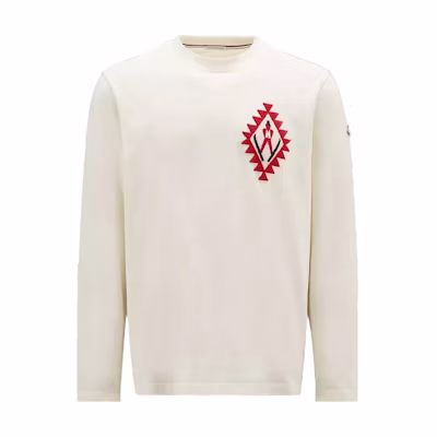 Moncler FW22 White Embroidered Crewneck Knit Sweater Long Sleeve. H20918C000148390T02B