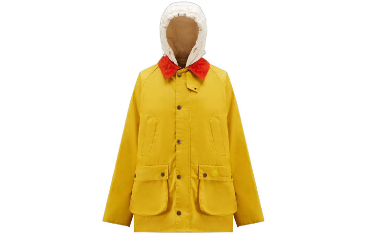 Buy Moncler FW22  Yellow Down Jacket with Contrast Collar and Logo Button. H20921A00034M2146106
