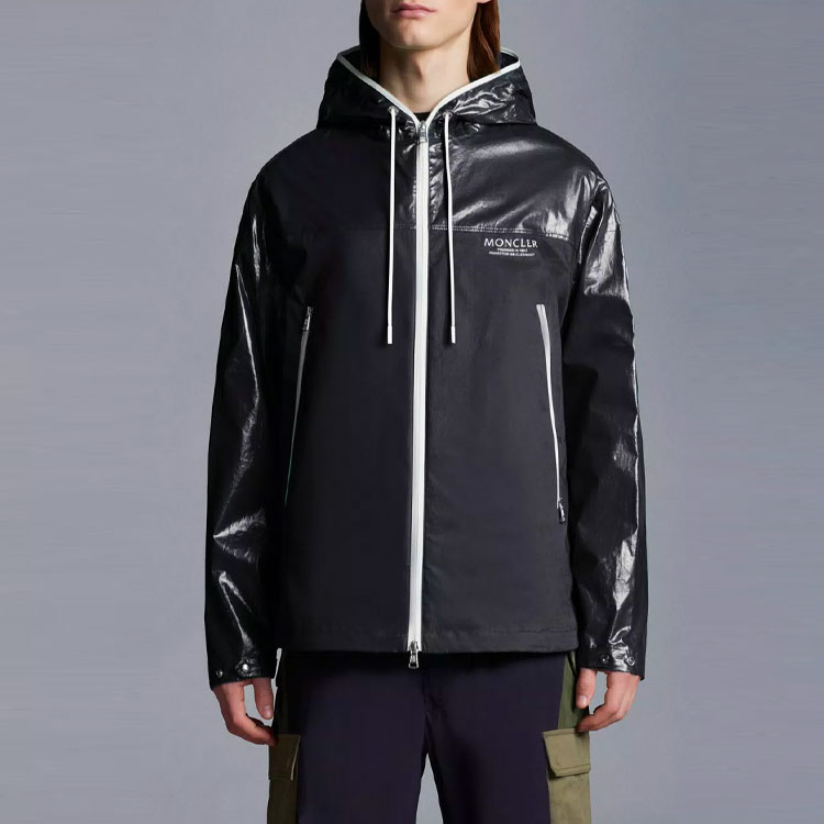 Shop Moncler FW22  Zip-Up Hooded Jacket with Long Sleeves and Patchwork Design H10911A00081595UP778