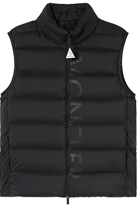 Moncler FW22 Amak Letter Logo Print Black Down Vest for Men H20911A0011053333999 Buy Moncler FW22 Amak Letter Logo Print Black Down Vest for Men H20911A0011053333999