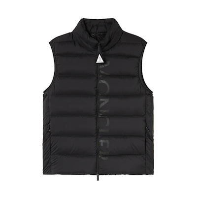 Moncler FW22 Amak Letter Logo Print Black Down Vest for Men H20911A0011053333999