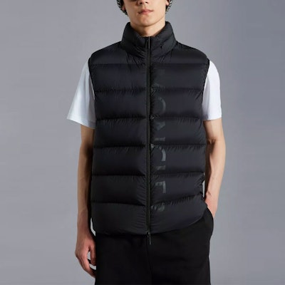 Moncler FW22 Amak Letter Logo Print Black Down Vest for Men H20911A0011053333999 Purchase Moncler FW22 Amak Letter Logo Print Black Down Vest for Men H20911A0011053333999