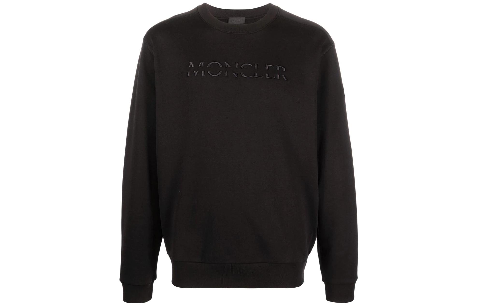 Moncler FW22 Black Crewneck Sweatshirt with Logo Embroidery for Men H20918G00010809KR999
