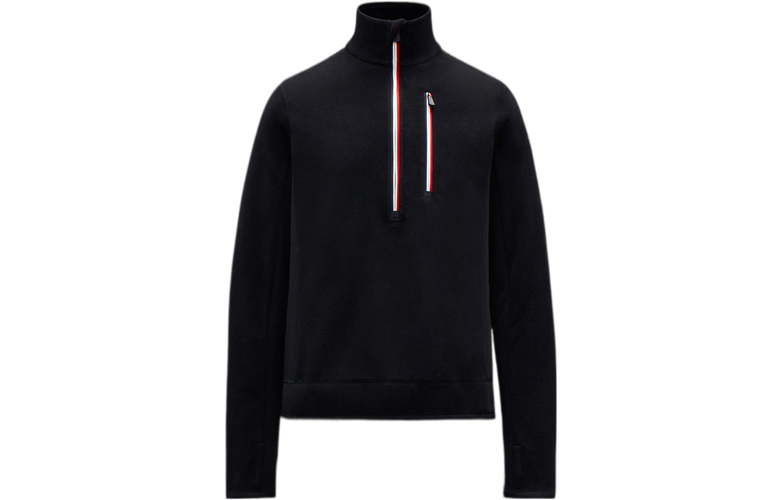 Moncler FW22 Black High-Neck Sweatshirt with Tricolor Zipper Details () H20978G0002980093999