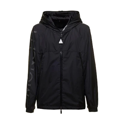 Moncler FW22 Black Letter Print Zip-Up Hooded Jacket Casual Outerwear. 1A0018968352999