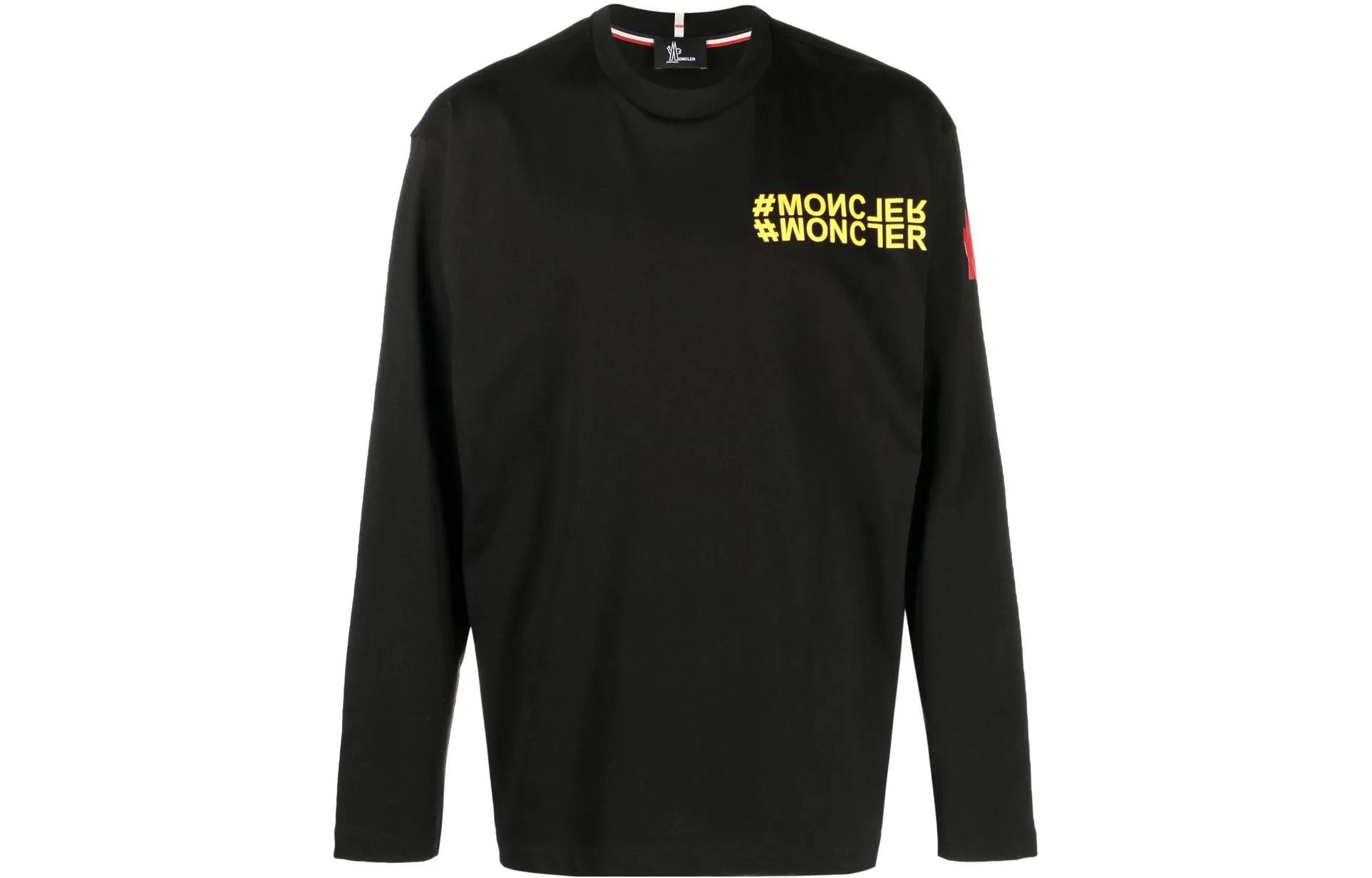 Order Moncler FW22 Black Long-Sleeve Crewneck T-Shirt with Logo Print H20978D000048390T999