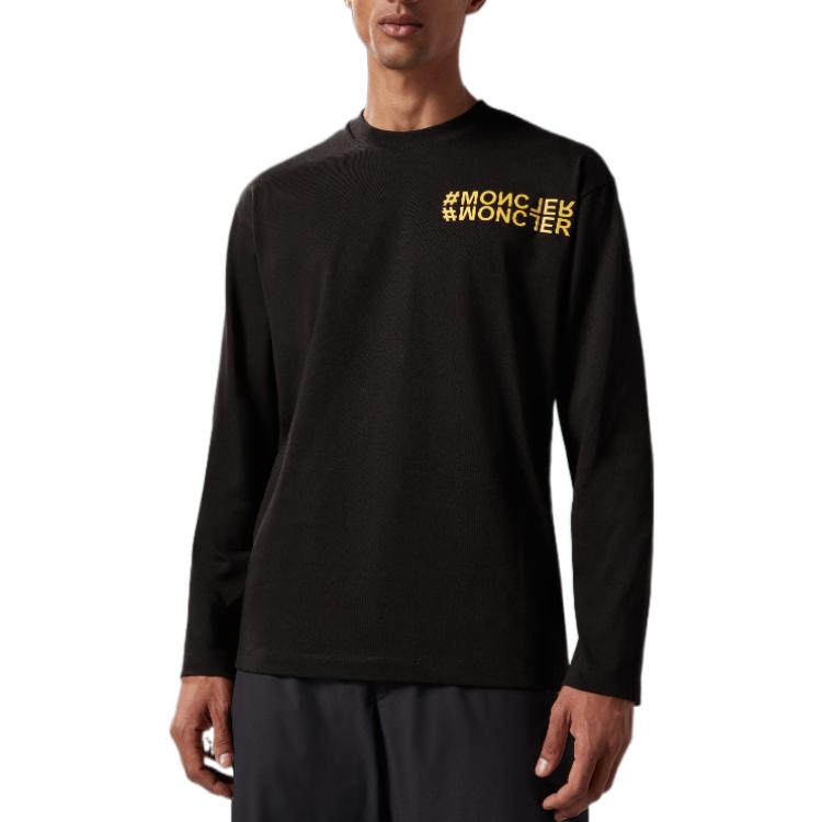Lookbook Moncler FW22 Black Long-Sleeve Crewneck T-Shirt with Logo Print H20978D000048390T999