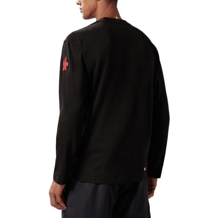 Shop Moncler FW22 Black Long-Sleeve Crewneck T-Shirt with Logo Print H20978D000048390T999