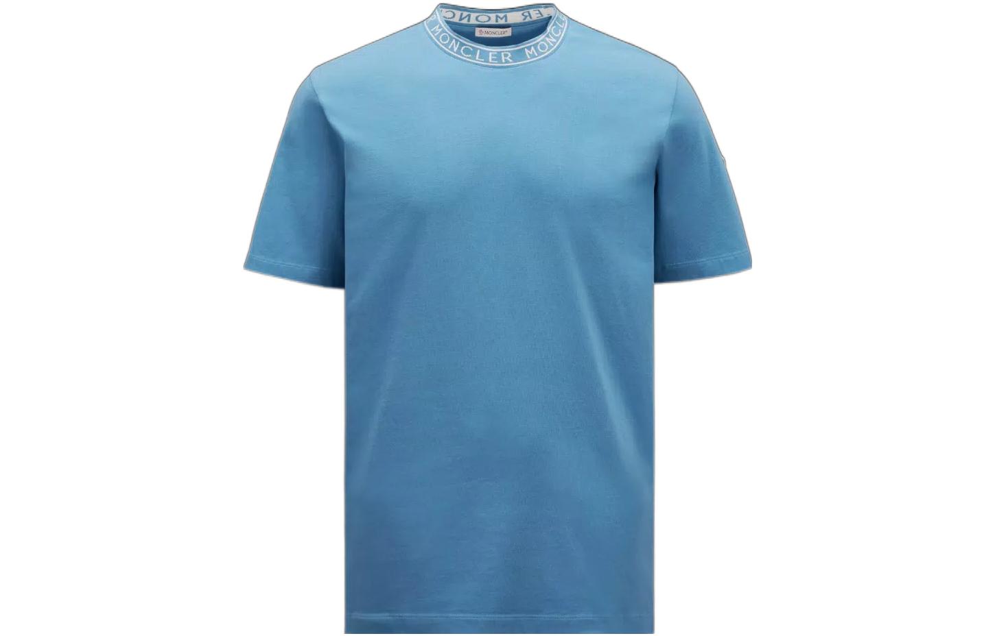 Moncler FW22 Blue Crewneck T-Shirt with Collar Letter Print I10918C000128390T722 圖 2