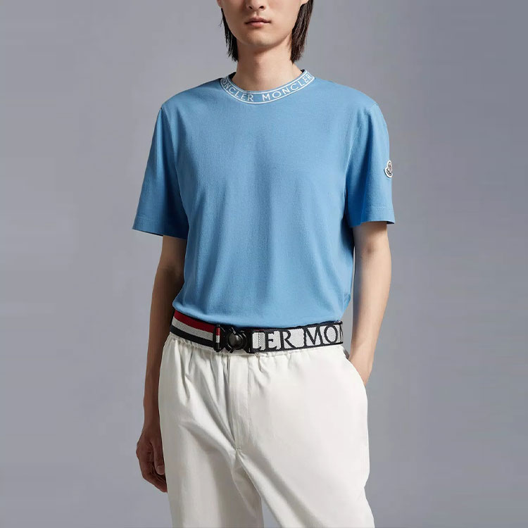 Moncler FW22 Blue Crewneck T-Shirt with Collar Letter Print I10918C000128390T722 圖 3