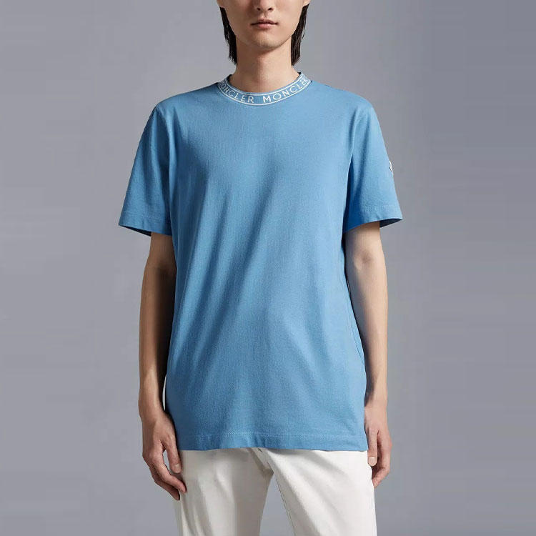 Moncler FW22 Blue Crewneck T-Shirt with Collar Letter Print I10918C000128390T722 圖 4