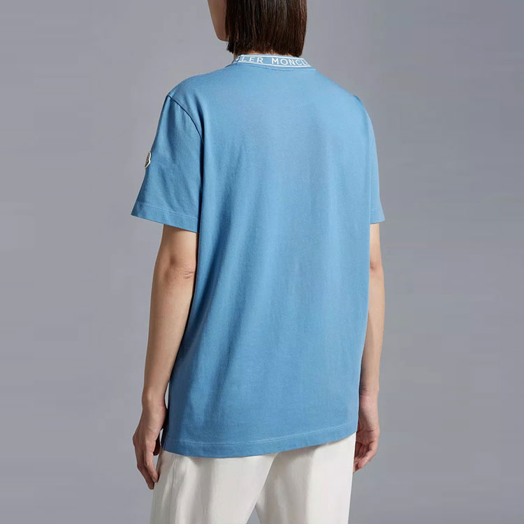 Moncler FW22 Blue Crewneck T-Shirt with Collar Letter Print I10918C000128390T722 圖 5