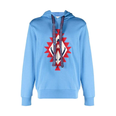 Moncler FW22 Blue Embroidered Pattern Hoodie Pullover 0918G00014809KR725