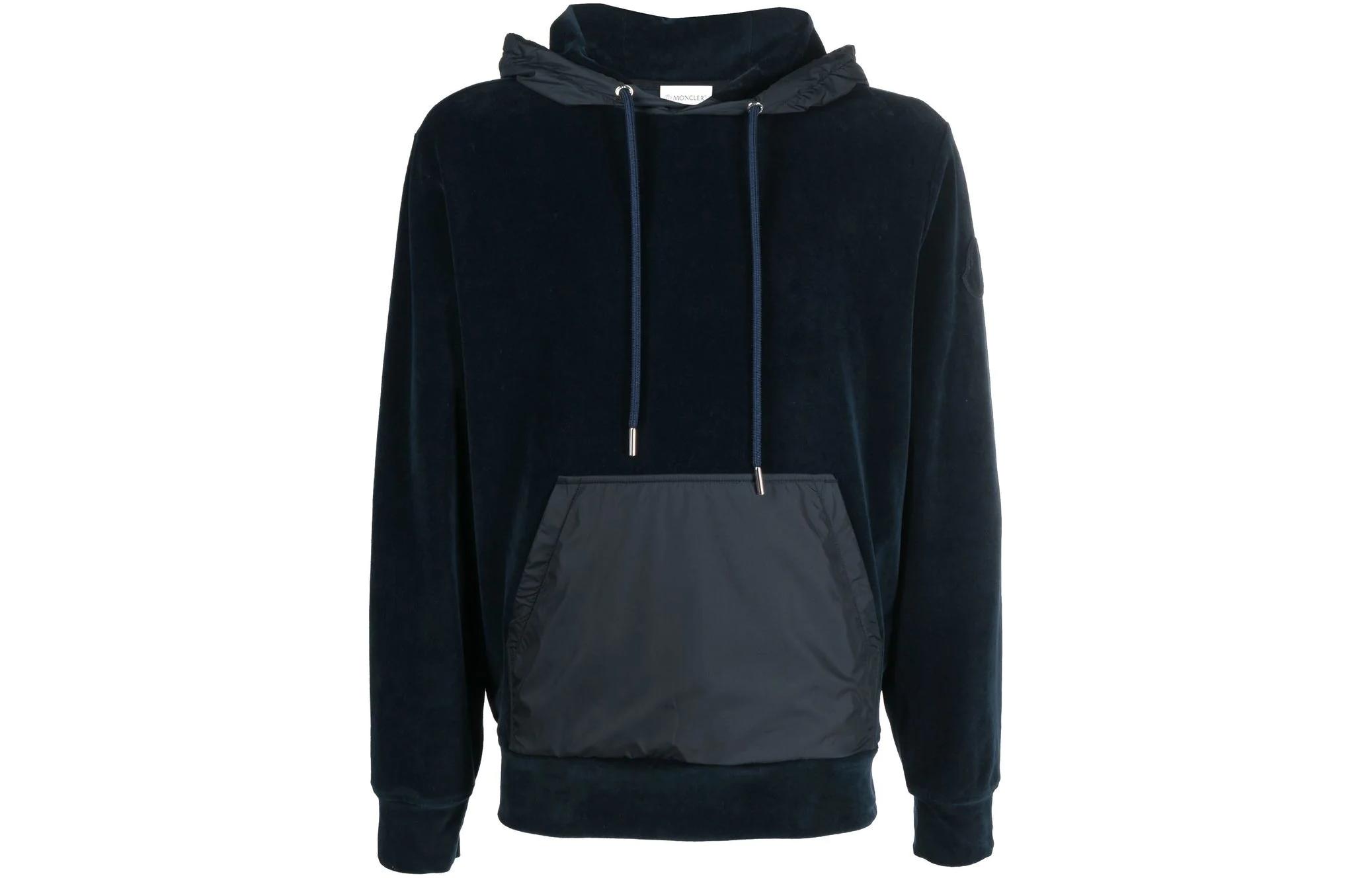 Moncler FW22 Blue Hoodie with Logo Patch and Drawstring for Men H20918G000265969W778