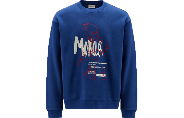 Moncler FW22 Blue Letter Logo Print Crewneck Long-Sleeve Sweatshirt H20918G00021809KR76A