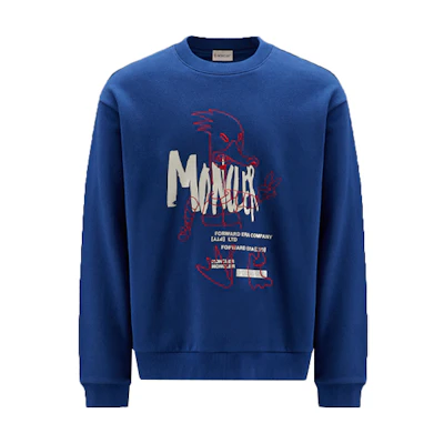 Moncler FW22 Blue Letter Logo Print Crewneck Long-Sleeve Sweatshirt H20918G00021809KR76A