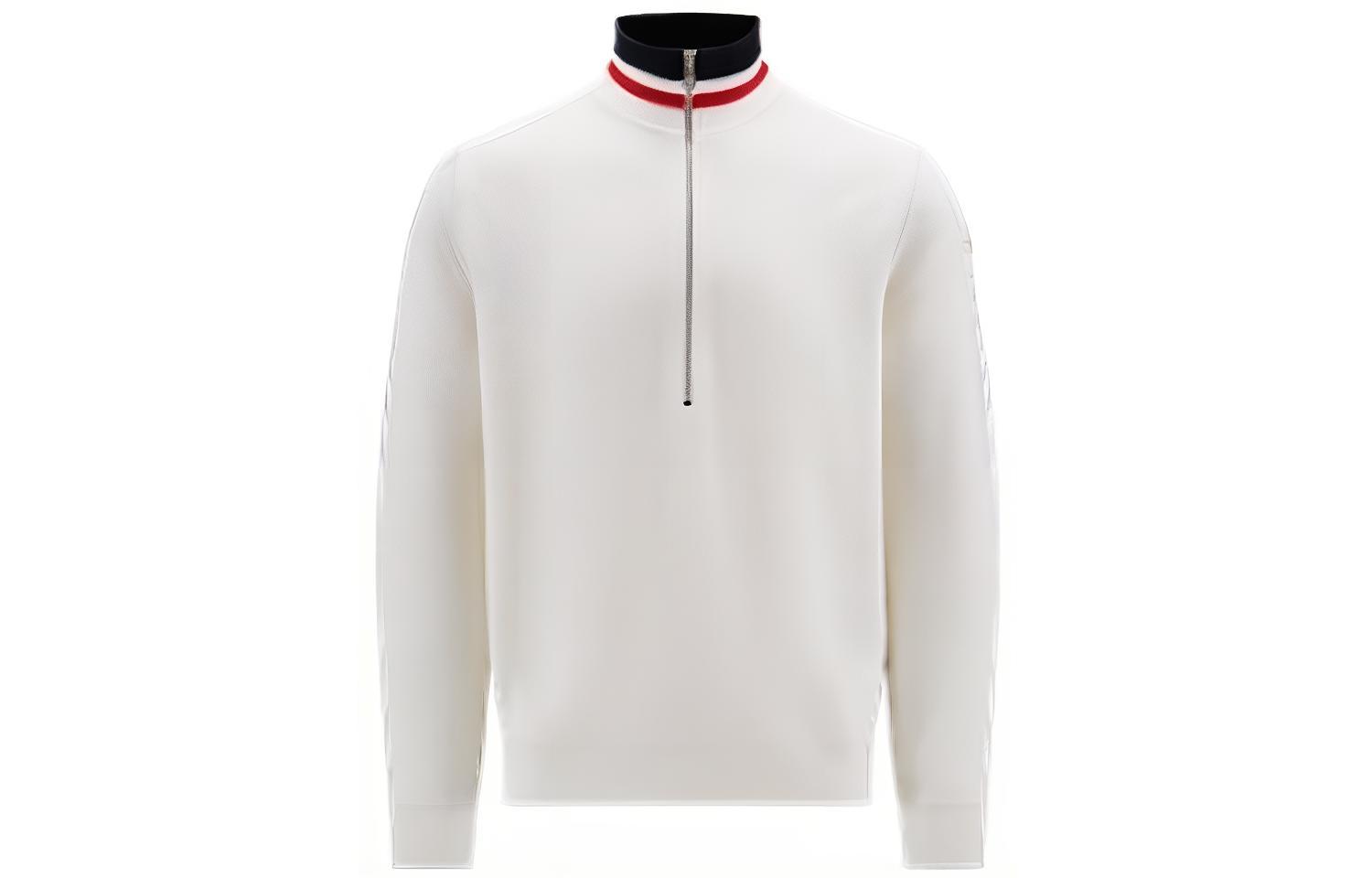 Moncler FW22 Colorblock Half-Zip High-Neck Long-Sleeve Sweatshirt White H20919F00001M1131002