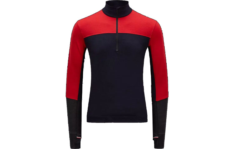 Moncler FW22 Colorblock Half-Zip Logo Sweatshirt Navy H20978G00013899P8P74